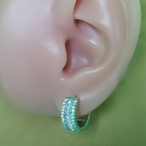 Clear White Asymmetrical & Clear White Baguette Diamond Earrings 925 Silver - Picture 8 of 8